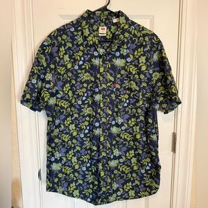 Levi's Men's Navy and Green Floral Shirt